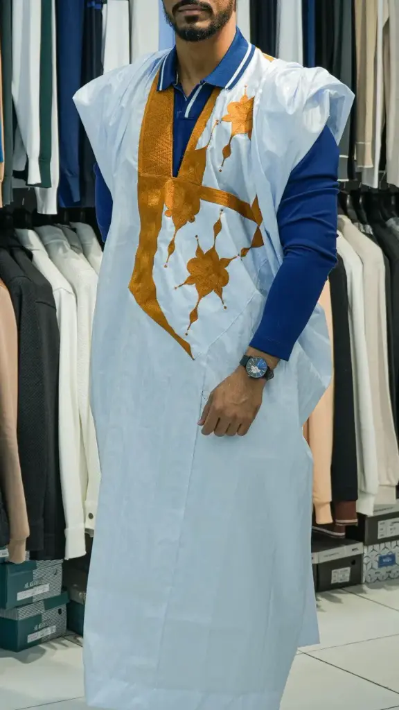 Azbi blanc –boubou 8m avec pantalon 1001 