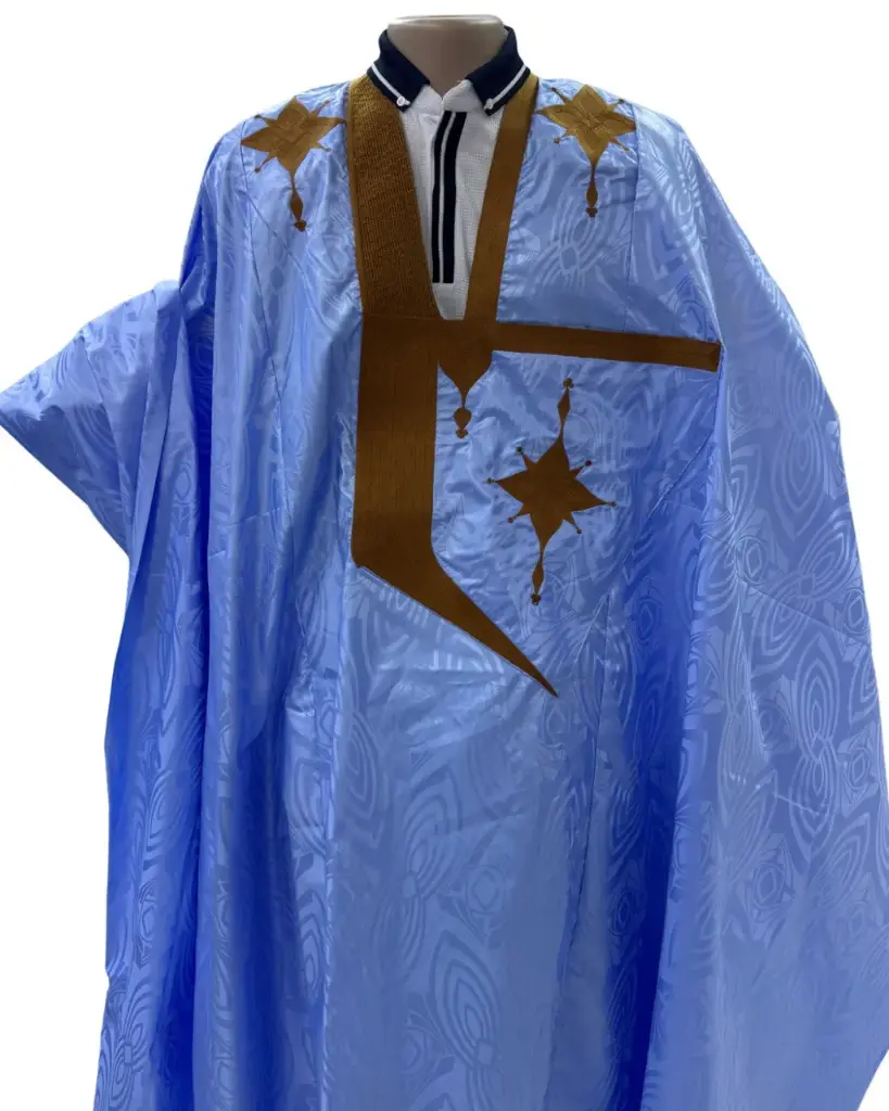 Azbi  bleu éclair  – boubou 8m avec pantalon lhbeyl 1254