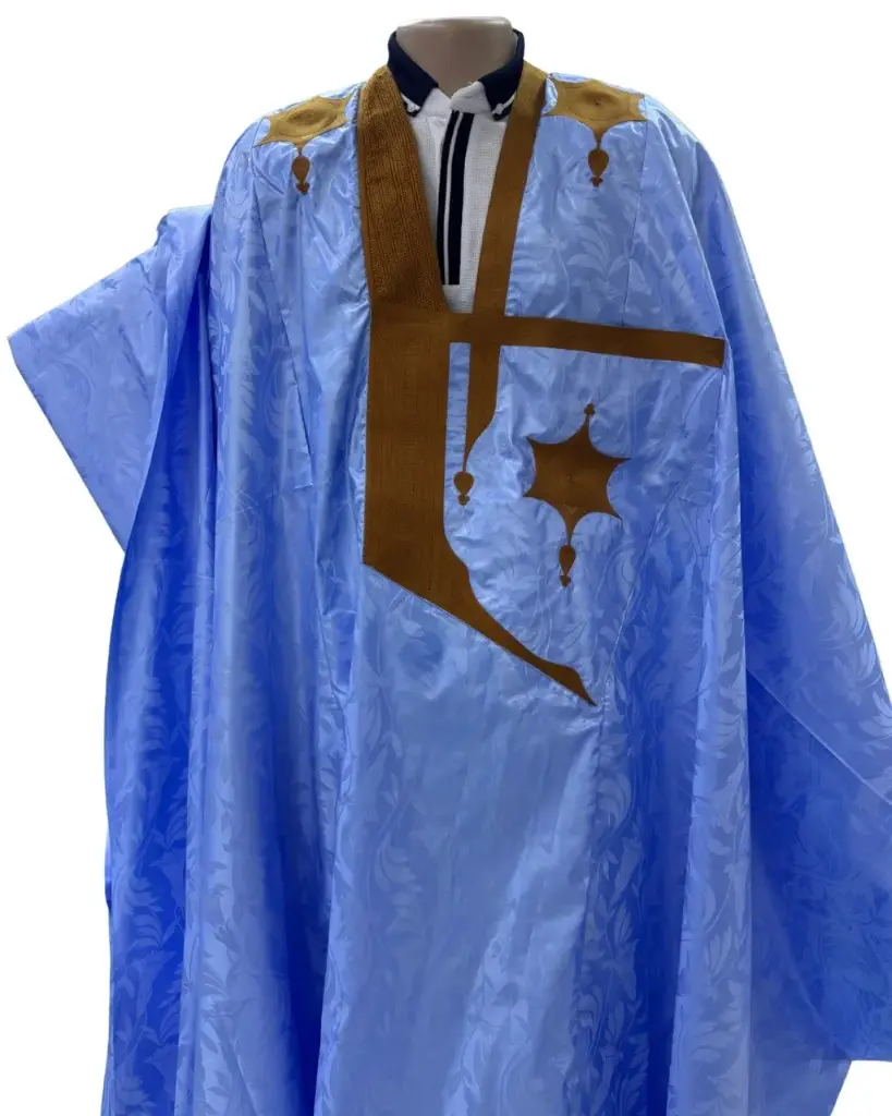 Azbi  bleu éclair  – boubou 8m avec pantalon lhbeyl 1255