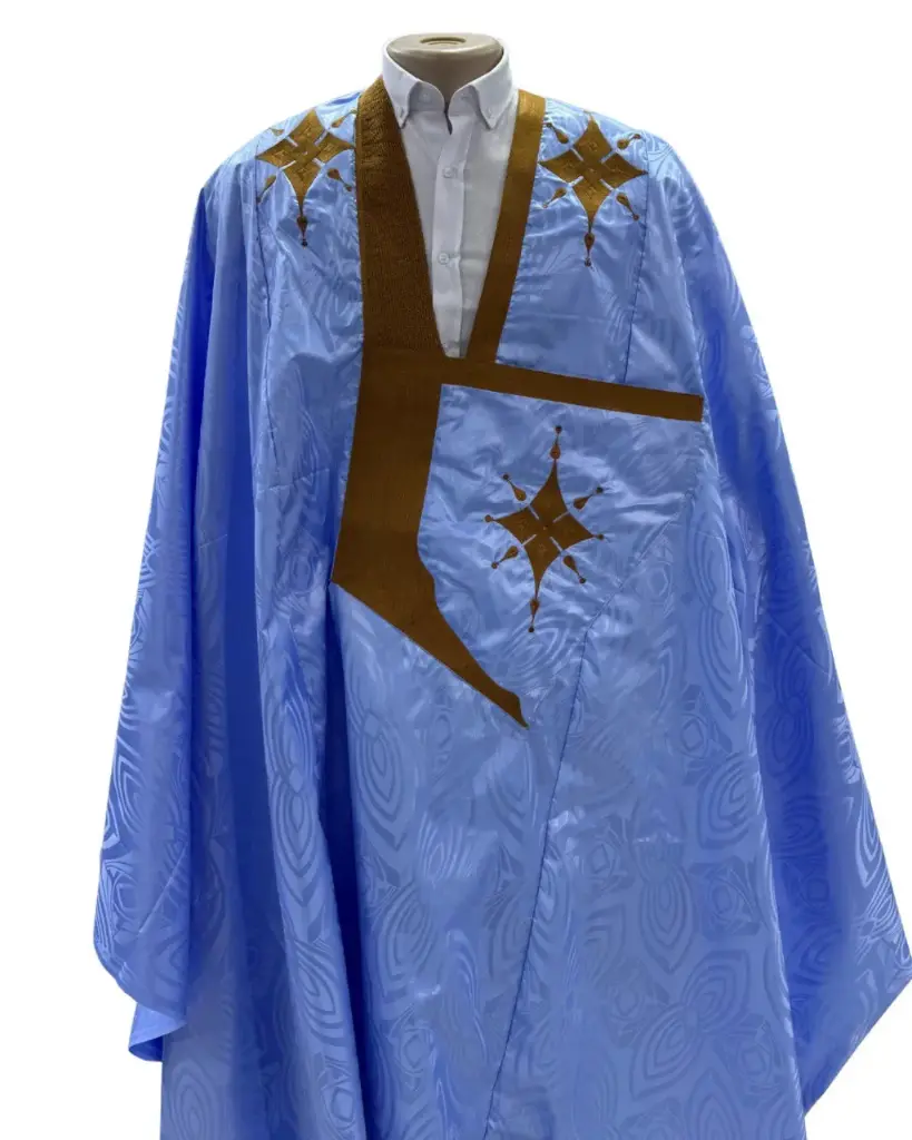 Azbi  bleu éclair  – boubou 8m avec pantalon lhbeyl 1257