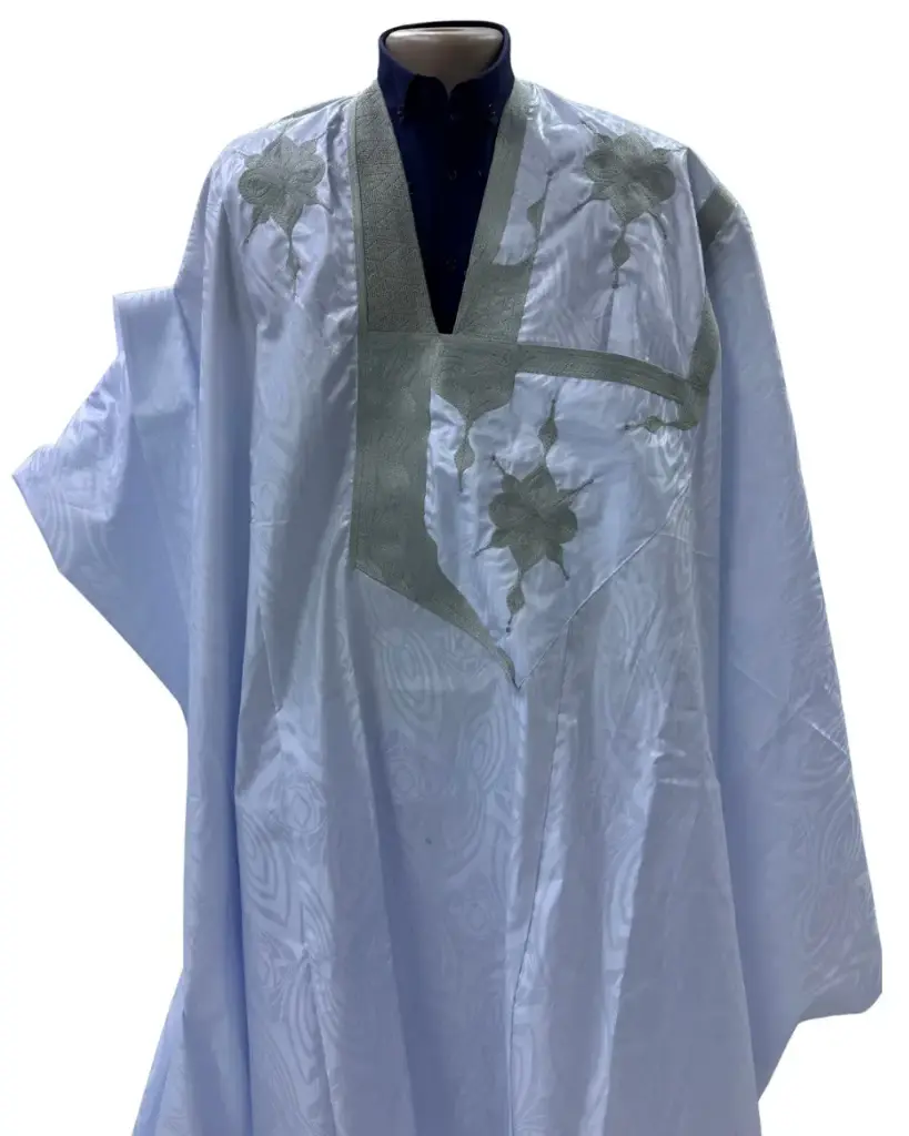 Azbi blanc –boubou 8m avec pantalon  1016