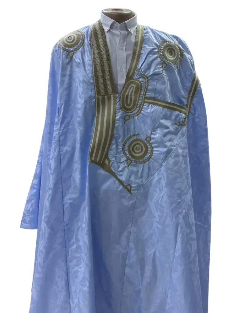 Azbi  bleu ciel  – boubou 8m avec pantalon, couture faite à la main 1172