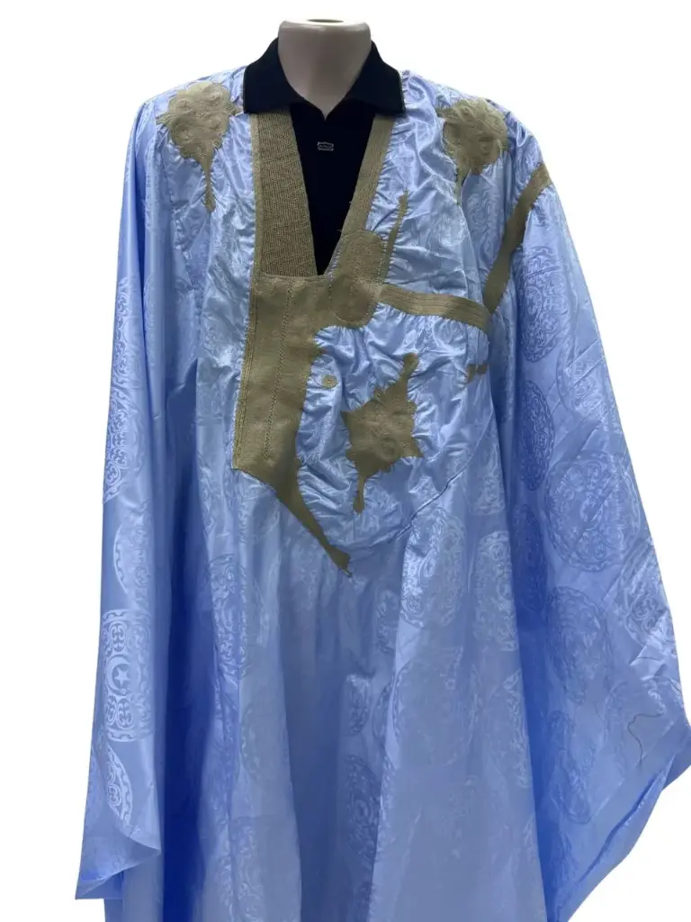 Azbi  bleu ciel  – boubou 8m avec pantalon, couture faite à la main 1173