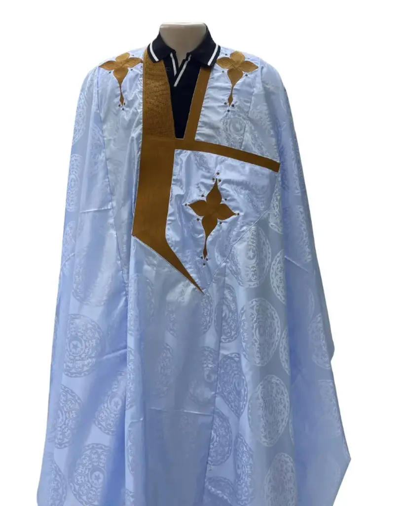  Azbi  bleu ciel  – boubou 8m avec pantalon, lhbeyl 1153 