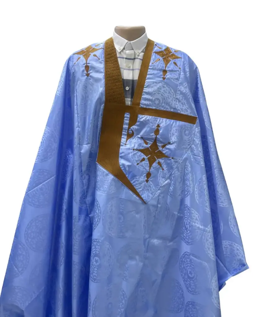 Azbi  bleu éclair  – boubou 8m avec pantalon lhbeyl 1259