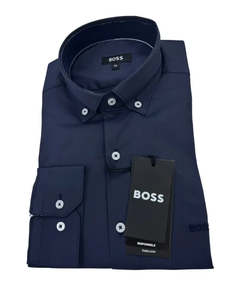 Chemise Homme BOSS Bleu Marine – Col 3 boutons 8516