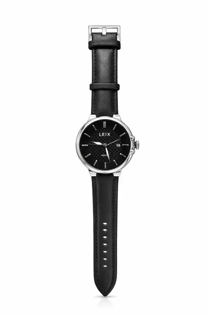 Montre homme LEIX avec bracelet en cuir noir 3812