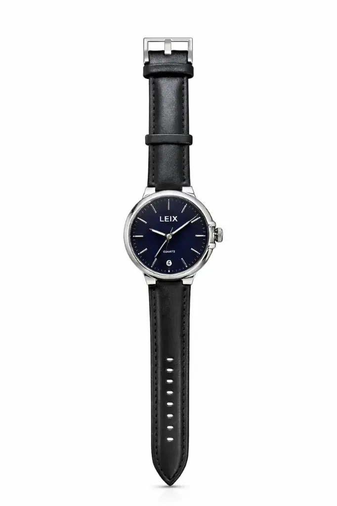 Montre homme LEIX à cadran bleu et bracelet en cuir noir 3812