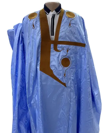 Azbi  bleu éclair  – boubou 8m avec pantalon lhbeyl 1252