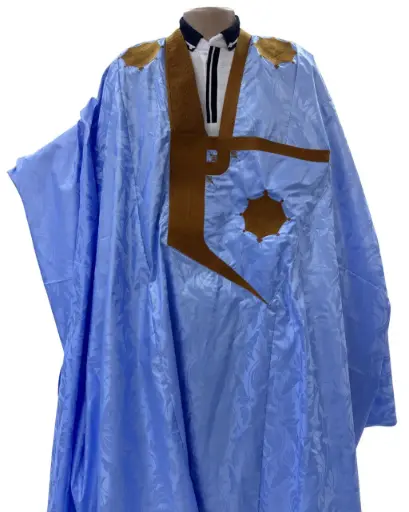 Azbi  bleu éclair  – boubou 8m avec pantalon lhbeyl 1253