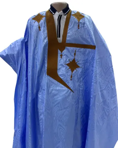 Azbi  bleu éclair  – boubou 8m avec pantalon lhbeyl 1254