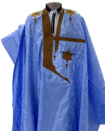 Azbi  bleu éclair  – boubou 8m avec pantalon lhbeyl 1255