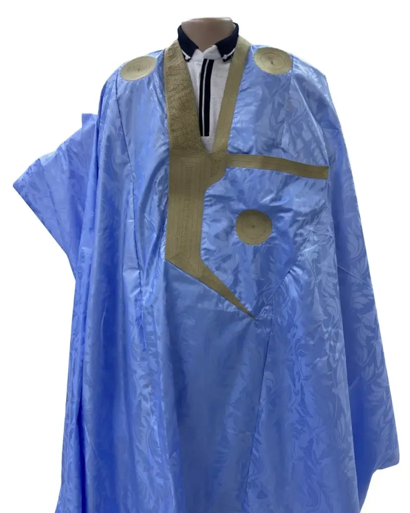 Azbi  bleu éclair  – boubou 8m avec pantalon lhbeyl 1256