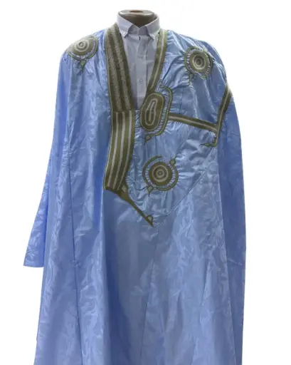 Azbi  bleu ciel  – boubou 8m avec pantalon, couture faite à la main 1172