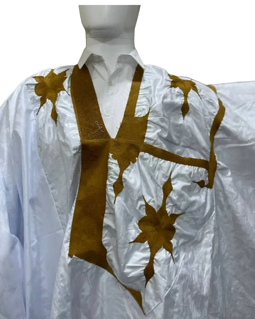 Azbi blanc –boubou 8m avec pantalon , couture faite à la main 1072