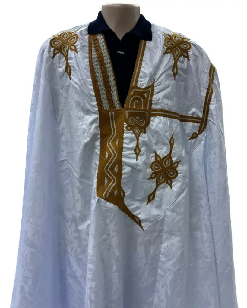 Azbi blanc – boubou 8m avec pantalon , couture faite à la main  1073