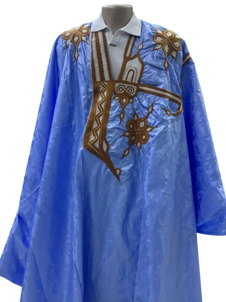 Azbi  bleu éclair  – boubou 8m avec pantalon, couture faite à la main 1272