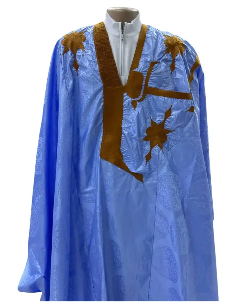 Azbi  bleu éclair  – boubou 8m avec pantalon, couture faite à la main 1273