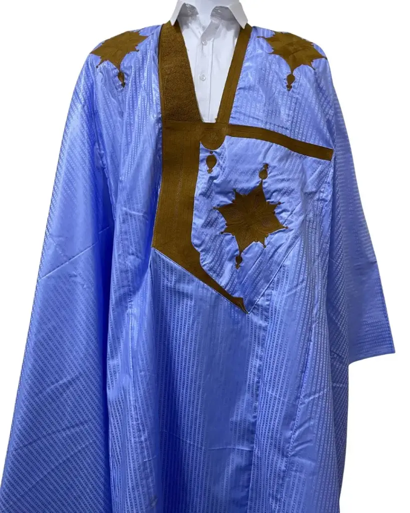 Azbi  bleu éclair  – boubou 8m avec pantalon lhbeyl 1258