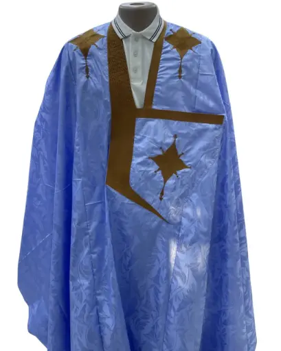 Azbi  bleu éclair  – boubou 8m avec pantalon lhbeyl 1258