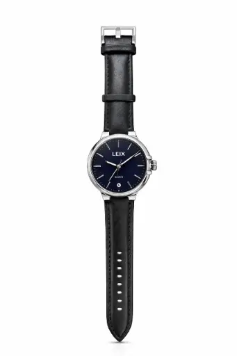 Montre homme LEIX à cadran bleu et bracelet en cuir noir 3812