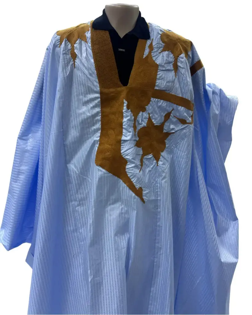 Azbi  bleu ciel  – boubou 8m avec pantalon, couture faite à la main 1171 