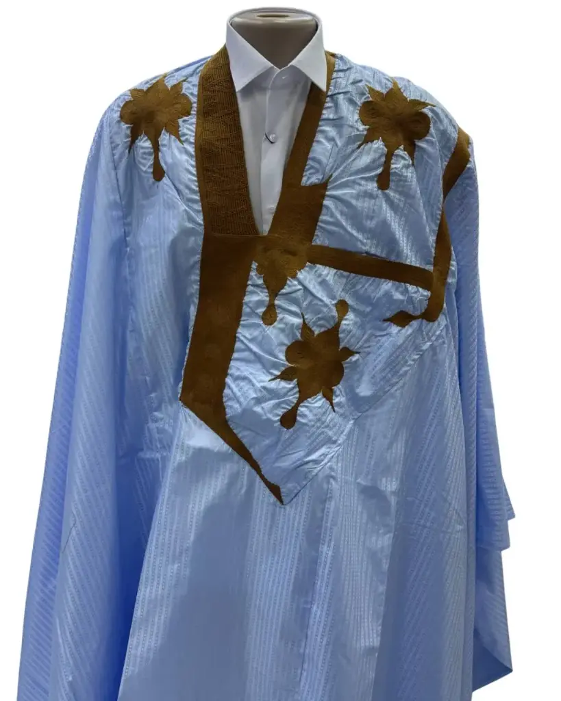 Azbi  bleu ciel  – boubou 8m avec pantalon, couture faite à la main 1171 