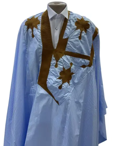 Azbi  bleu ciel  – boubou 8m avec pantalon, couture faite à la main 1171 